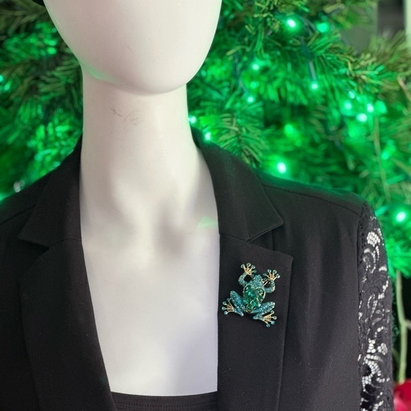 Brand NEW TURQUOISE GREEN FROG 🐸 RHINESTONES BROOCH PENDANT - Picture 4 of 6
